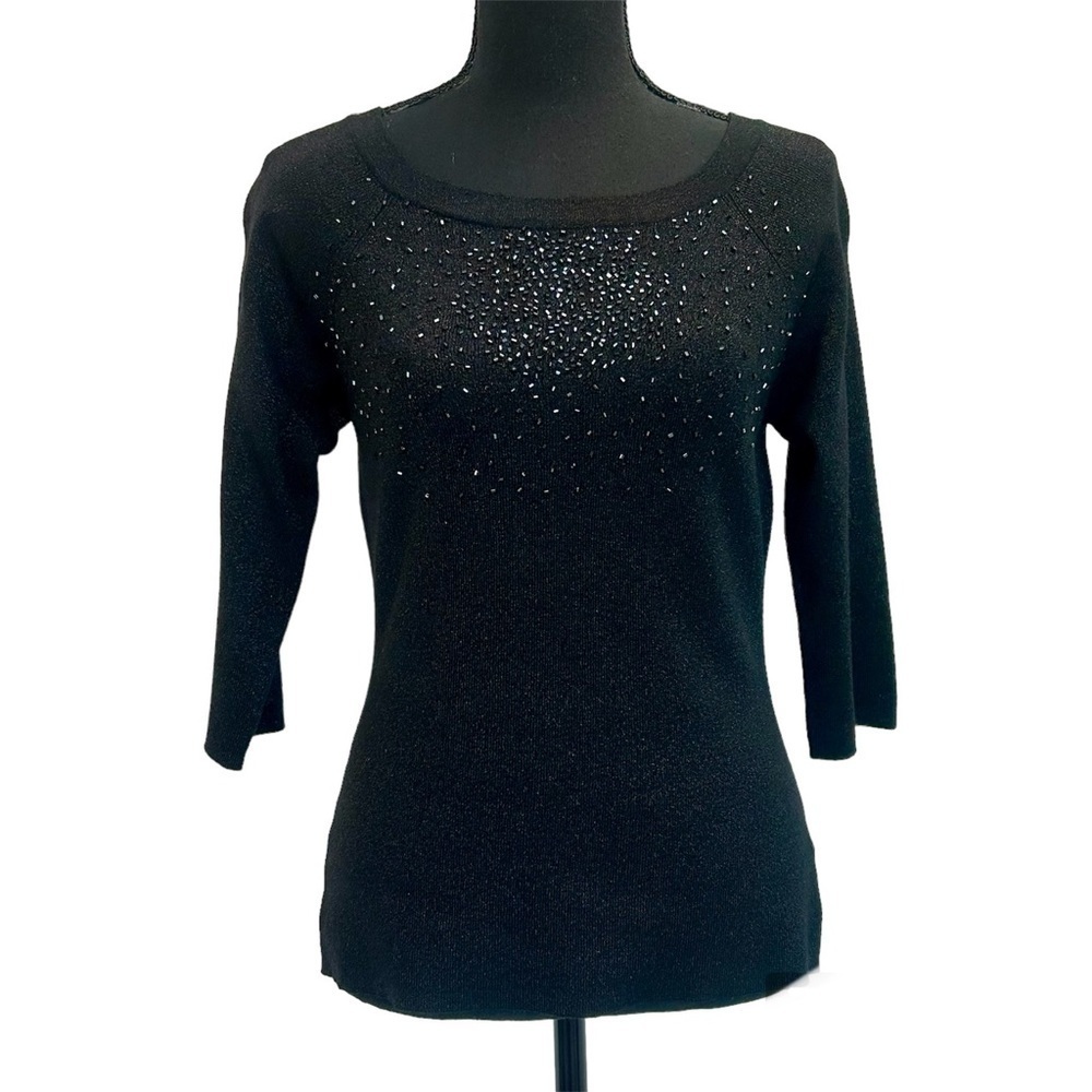 TOUCH Petites black glitter beaded knit sweater blouse Sz PM
